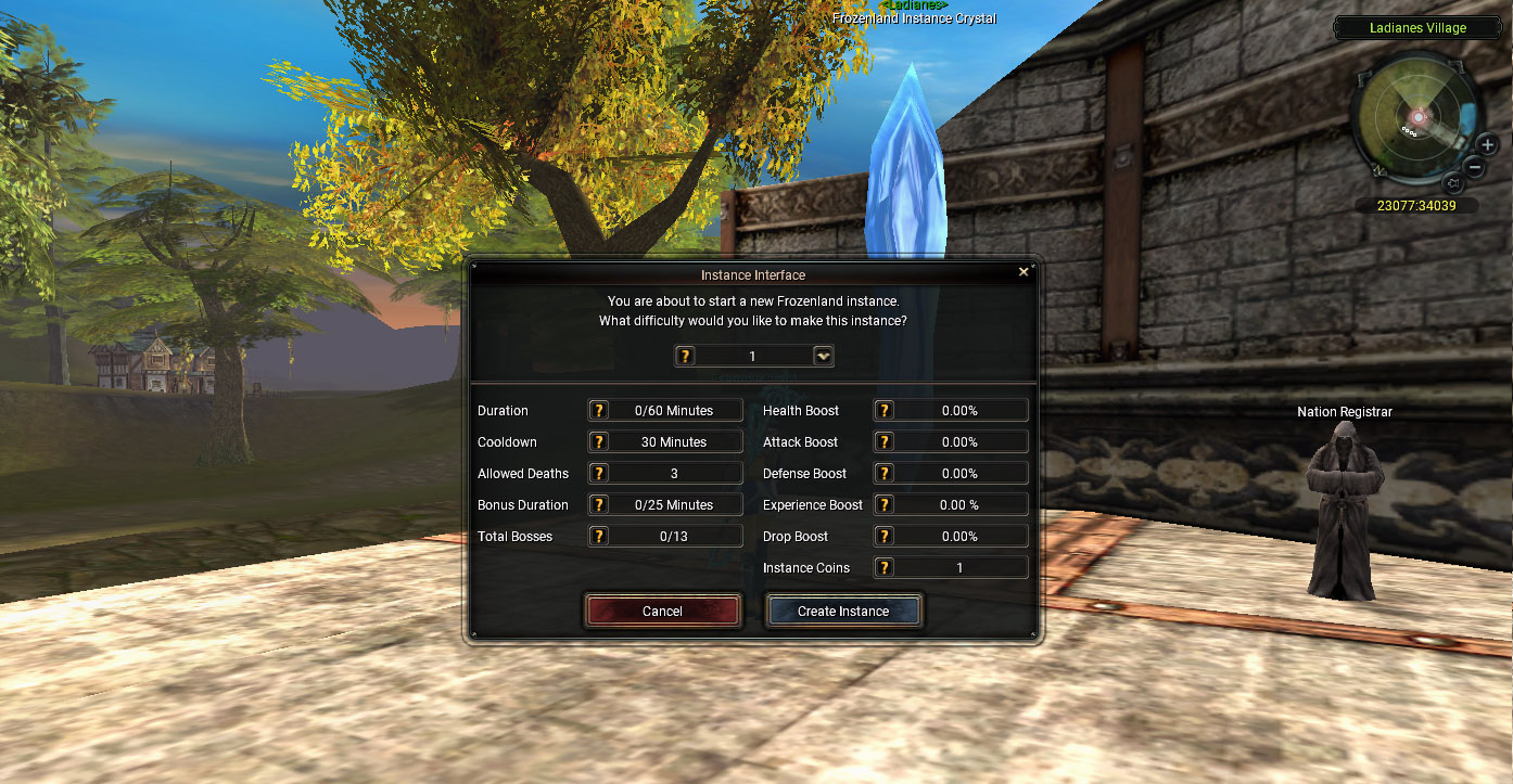 Frozenland Instance Creation